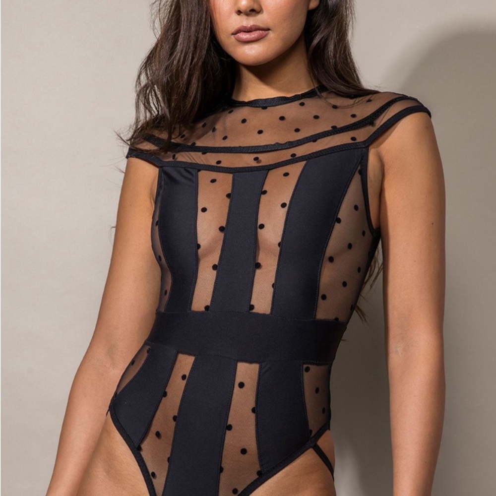 Sheer Black Polka Dot Bodysuit